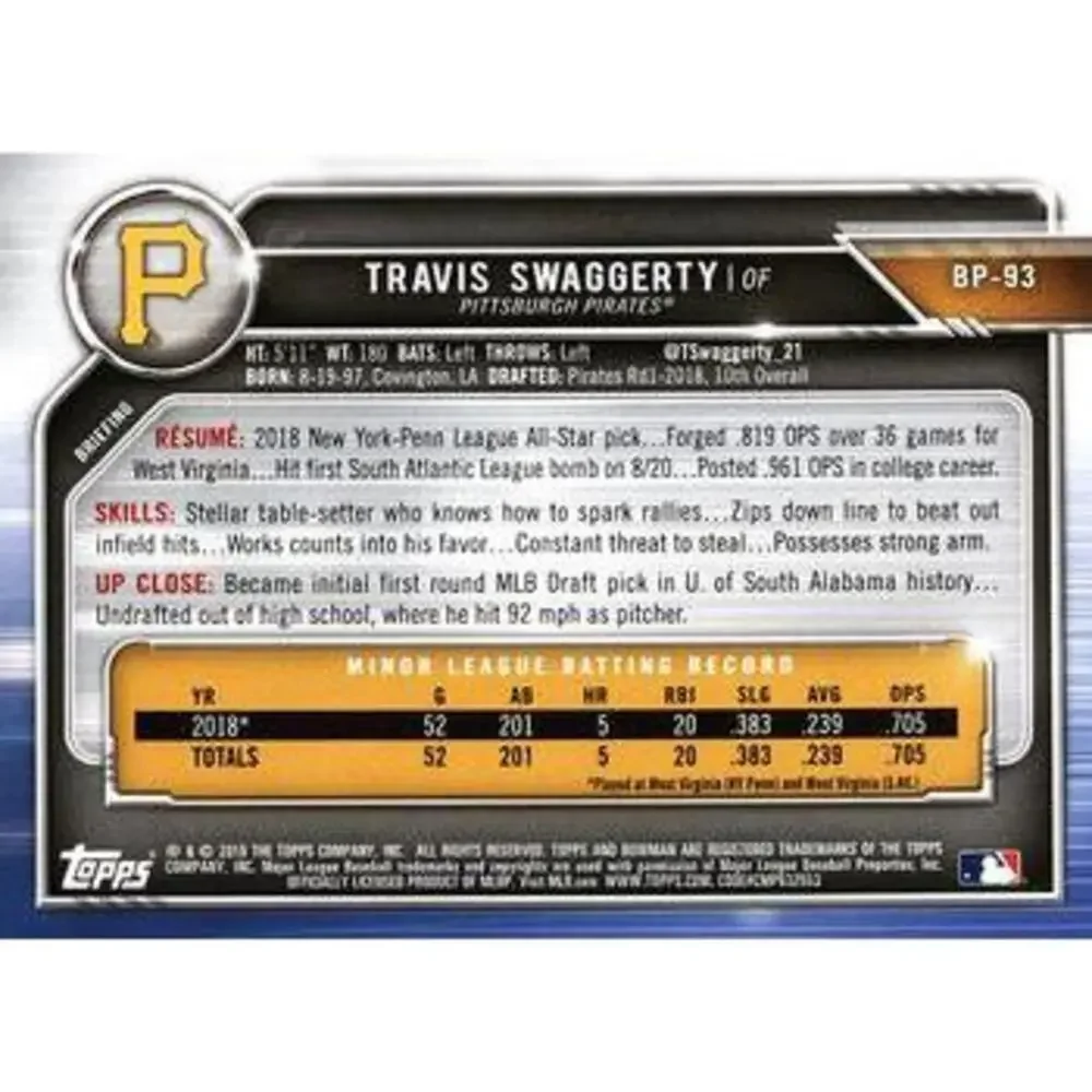2019 Bowman Prospects Travis Swaggerty #BP-93 Pittsburgh Pirates